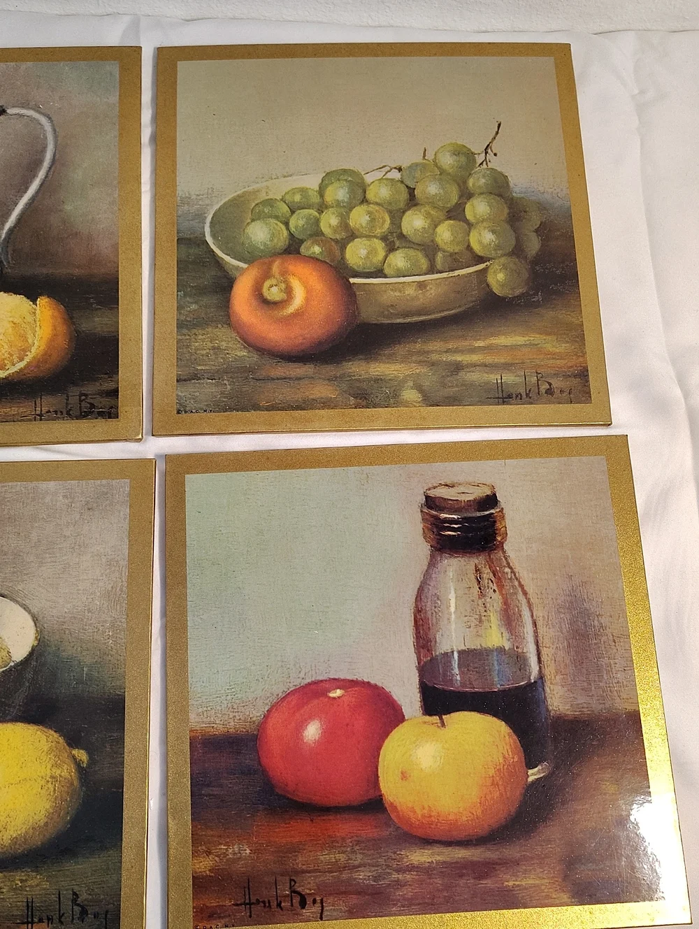 Vtg Henk Bros Still Life Fruit Wall Art Plaques Full Set Donald Art Co Inc 50s